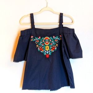 Cold shoulder navy blue short sleeve blouse